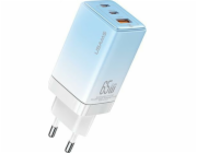 USAMS Charger Lod. síť. 2xUSB-C+1xUSB 65W (pouze hlava) GaN PD3.0 +QC3.0 Rychlé nabíjení modrá/gradientní modrá Sandru Series CC180TC04 (US-CC180)