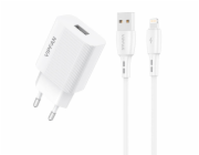 Síťová nabíječka VFAN E01, 1x USB, 2,4A + kabel Lightning (bílý)