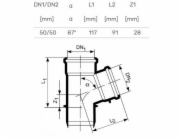 T-kus vnitřní kanalizační HTplus, O50/50 mm, 87°, bílý