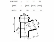 T-kus vnitřní kanalizační HTplus, O40/40 mm, 45°, bílý