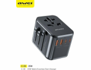 Nabíječka Awei Síťový adaptér AWEI 2xUSB+3xUSB-C C-39 35W 4v1 USA/AU/EU/UK černá/černá Univesal Travel GaN Charger