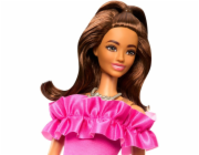 Mattel Barbie Fashionistas panenka s růžovými volánovými šaty