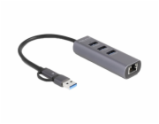 DeLOCK 3 Port USB 5 Gbps Hub + Gigabit LAN s USB Type-C, dokovací stanice